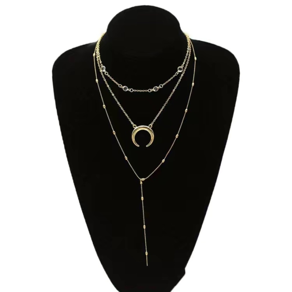 Vintage Bohemian Festival Moon Multilayer 18K gold plated  Necklace